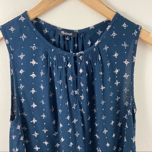 Madewell Memory Tank in Medallion Dot Blue Keyhole Neck Sleeveless Sz M - Picture 3 of 9